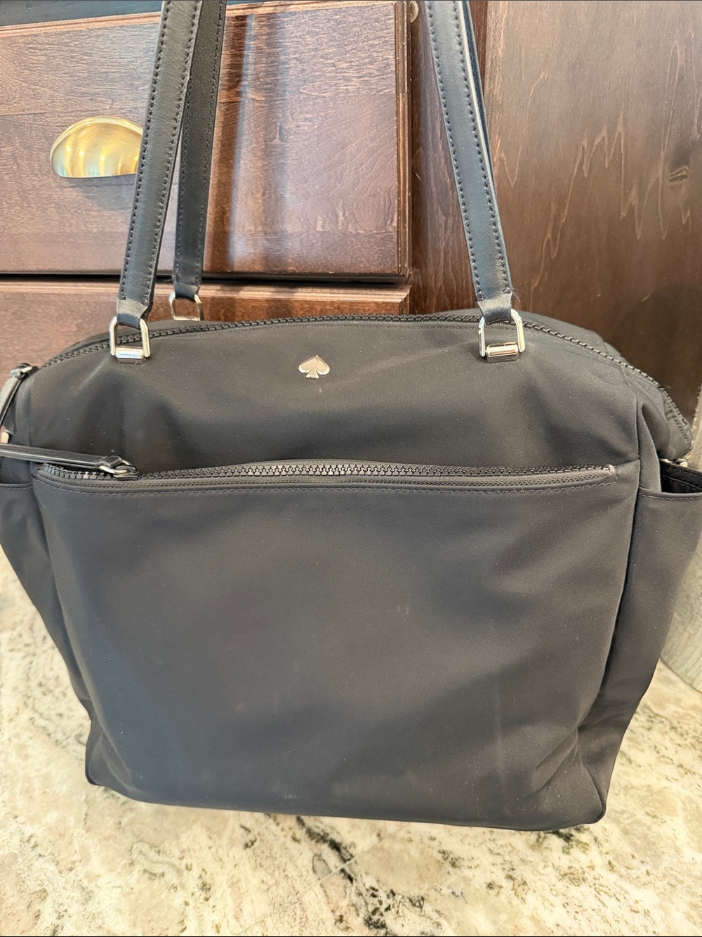 kate spade Black Nylon Laptop/Travel/Diaper Bag Tote with Spade Logo